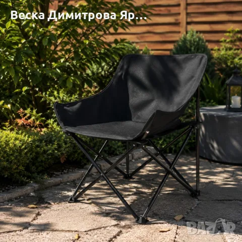Сгъваем къмпинг стол EPIFIT черен – Здрав, лек и удобен до 120 кг, метална конструкция и калъф за но, снимка 2 - Градински мебели, декорация  - 55423363