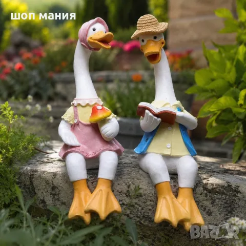 Декоративни градински фигурки чифт влюбени патици 2 бр. – Реалистична украса от смола за двор, град