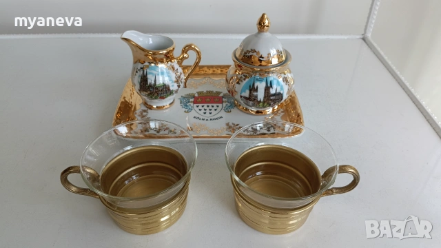 Vintage , порцеланов комплект на Kleiber Bavaria , украсен с 22-каратово злато, снимка 2 - Сервизи - 55079548