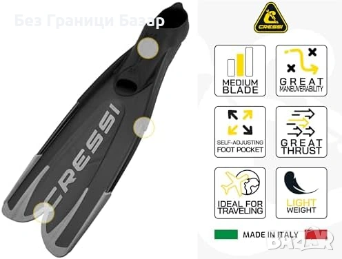 Нови Cressi full foot плавници за гмуркане водни спортове море плаж шнорхелинг Размер 38/39, снимка 2 - Водни спортове - 54429962