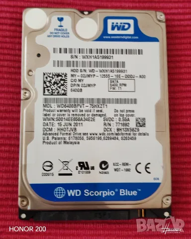 Твърд диск за лаптоп, Hdd 640gb sataii scorpio blue 5400rpm. 