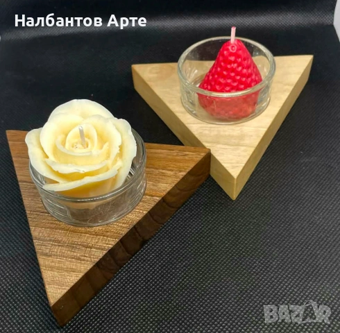 Дървени свещници - ръчна изработка, снимка 5 - Декорация за дома - 48910431