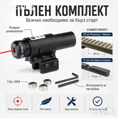 Компактен червен лазерен мерник прицел с универсален монтаж 11мм / 20мм, снимка 7 - Ножове - 9916152