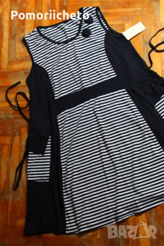 Нова памучна рокля в моряшки стил, разкроена долна част, дебели презрамки, снимка 3 - Рокли - 54127593