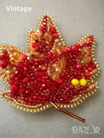Handmade Разкошна брошка - Есенно листо , снимка 4 - Гривни - 53260437