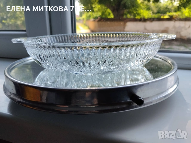 Масивна кристална купа с дръжки, снимка 4 - Чинии - 55138474