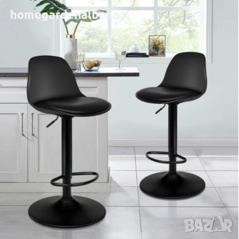 Бар стол с метална основа и еко кожа | Регулируема височина | Товар до 110кг | Черен |