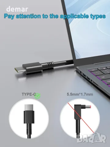 65W USB C зарядно устройство за Lenovo - IdeaPad Yoga Slim/Duet/Pro/Book, снимка 2 - Части за лаптопи - 55507811
