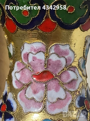 Винтидж ваза Cloisonné (Клоазоне) – ръчна изработка, 1960-те години., снимка 3 - Антикварни и старинни предмети - 55003299