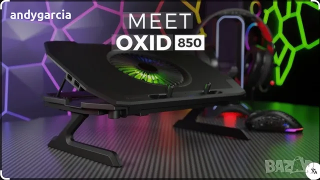 Охладителна подложка Genesis Oxid 850 за лаптопи до 17.3 инча черна RGB осветление с кутия като нова, снимка 3 - Лаптоп аксесоари - 55527282