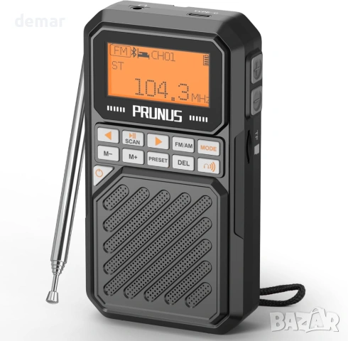 PRUNUS J-525 Малко радио AM FM, Bluetooth, 2500mAh, TF карта/Жак за слушалки/Таймер