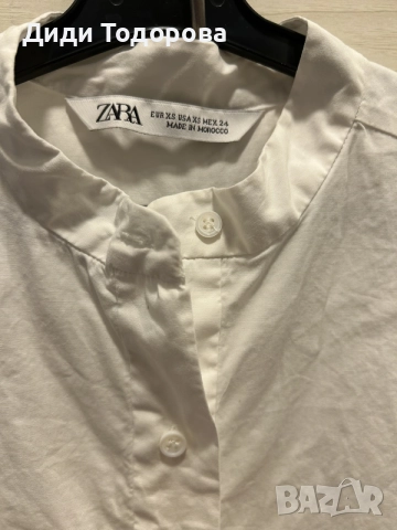 🤍 Елегантна бяла рокля-риза ZARA с плисиран тюл (Размер XS), снимка 2 - Рокли - 55626232