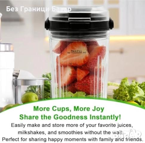 Нова Резервна чаша 530 мл за Ninja Blast Portable Blender с капак за блендер Нинджа, снимка 8 - Други - 54089599