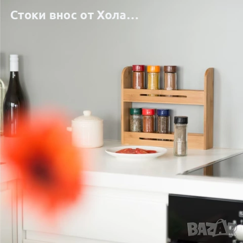 Поставка за подправки, 2 рафта, бамбук Relaxdays , снимка 2 - Други стоки за дома - 54802407
