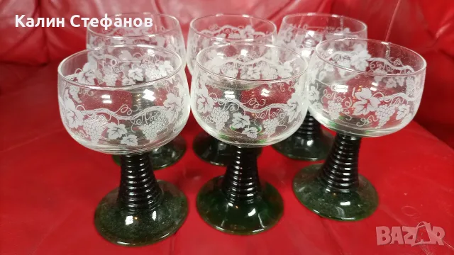 Чаши, френски кристал, зелено столче за концентрати, 100 мл в кашончето си, снимка 3 - Чаши - 55663888