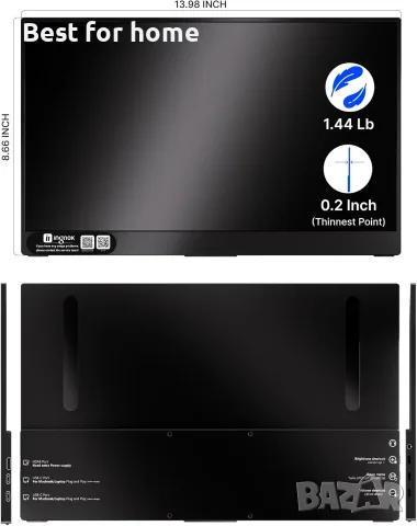 Преносим монитор Ingnok 15.6" FHD 1080P и интелигентен калъф за монитор, снимка 5 - Монитори - 55340884