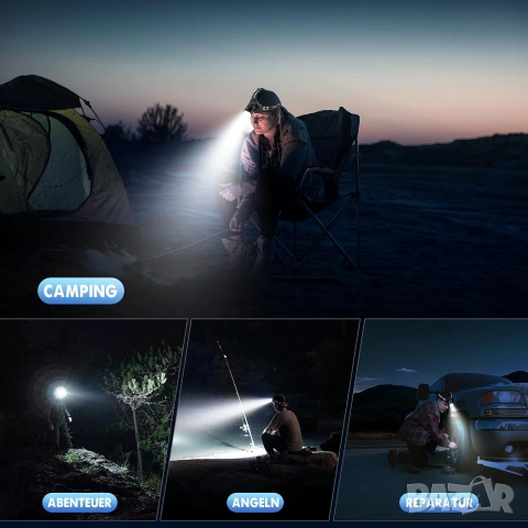 Мощен 9000 mAh Акумулаторен LED Челник XHP70 с ZOOM, Power Bank • За Къмпинг и Риболов, снимка 7 - Къмпинг осветление - 50938246