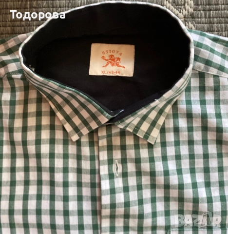 Мъжка риза зелено и бяло каре