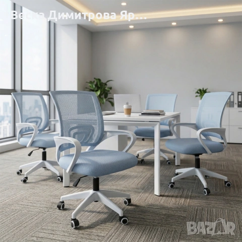 Ергономичен светлосин офис стол с дишаща мрежа и регулируема височина – комфорт през целия ден, снимка 7 - Столове - 54126983