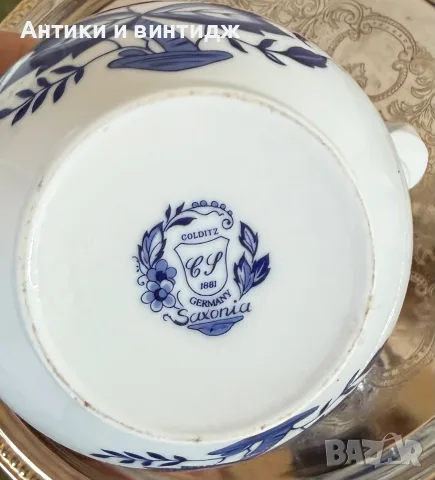 Ретро порцеланова кана / кофейник Colditz (ГДР) – Луков мотив (Zwiebelmuster), снимка 2 - Сервизи - 55666604