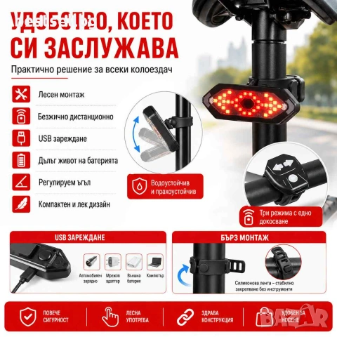Задни светлини за велосипед мигачи LED задна светлина стоп за колело, снимка 7 - Аксесоари за велосипеди - 40796575