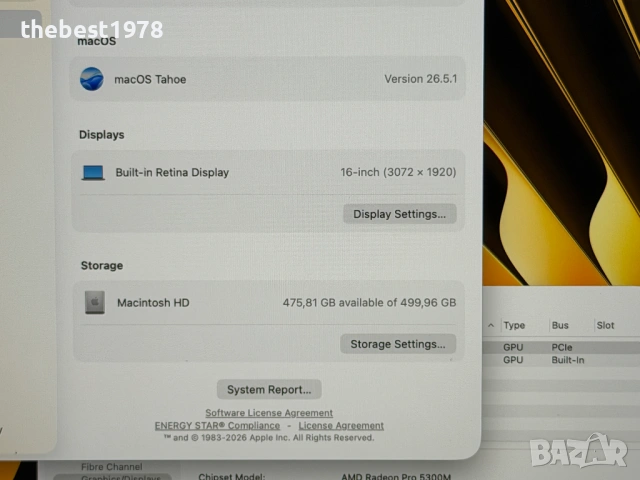 MacBook Pro 16 2019`Core i7-9750H/32GB RAM/512GB SSD/AMD Pro 5300M/Като Нов/Батерия 9 часа, снимка 8 - Лаптопи за дома - 54953199