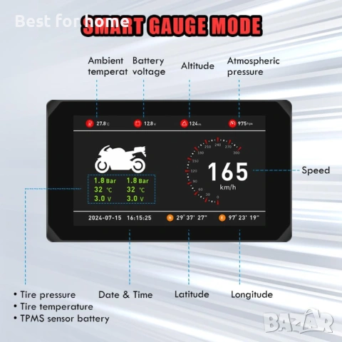 VSYSTO Мотоциклетна Carplay Android Auto 5.0'' HD сензорен екран видеорегистратор с две 1080P , снимка 7 - Друга електроника - 54396348