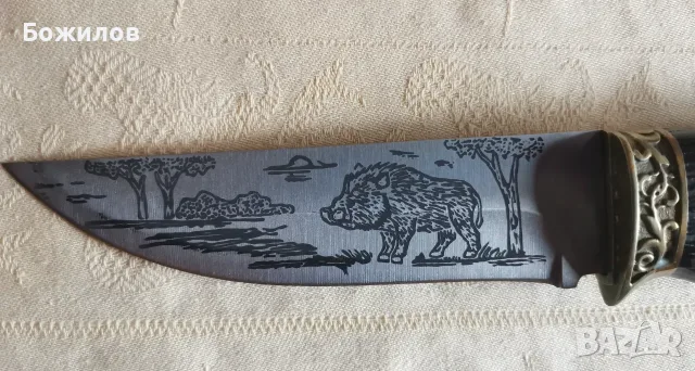 🐗 Ловен нож "Глиган" – Стомана 440C (58 HRC) + Цветно дърво и месинг (Чисто нов!), снимка 7 - Ножове - 55588431