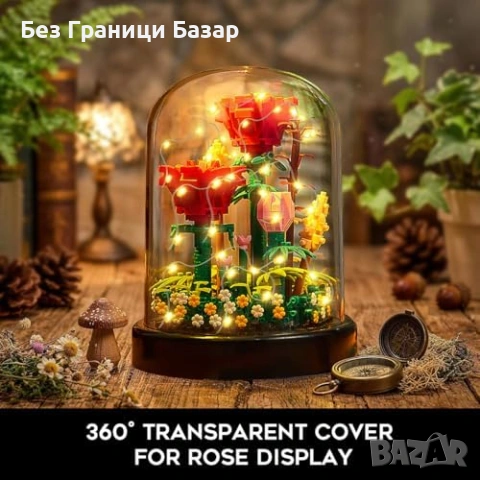 Нов LED букет червени рози 596 части мини тухлички с капак декорация подарък за жена, снимка 2 - Декорация за дома - 54470550