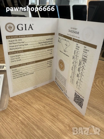 Сертифициран естествен диамант GIA – 0.40 ct, D/VVS2, снимка 6 - Други - 54866162