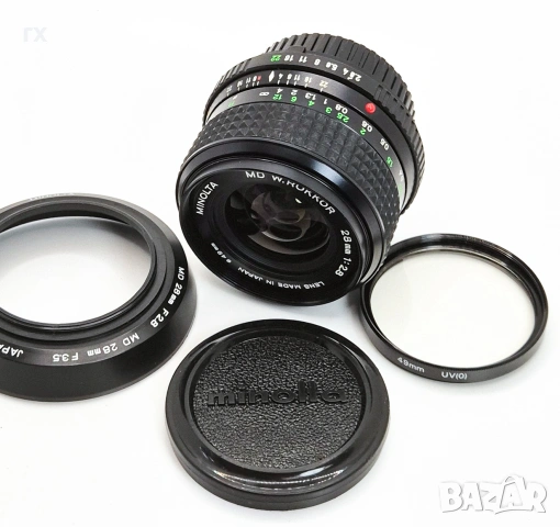 Minolta MD W.Rokkor 28mm f2.8 + Сенник и UV филтър