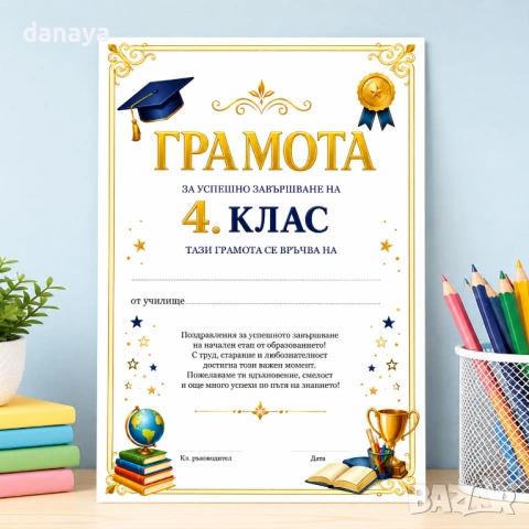 6707 Ученическа грамота за завършване на 4 клас, формат А4