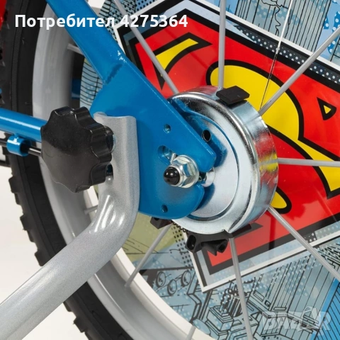 Детски велосипед Superman 16” – С помощни колела, спирачки и регулируема седалка, снимка 5 - Велосипеди - 54625109
