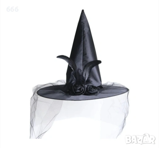 Хелоуин вещица шапка, Jeiibrzui, сатен, черен, снимка 2 - Шапки - 54383260
