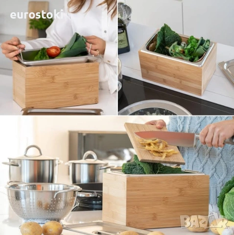 Мини кош за органични отпадъци за кухня KAZAI Holma, дизайнерски кош за биоотпадъци 4.5 л, бамбук , снимка 3 - Кутии за съхранение - 54988086