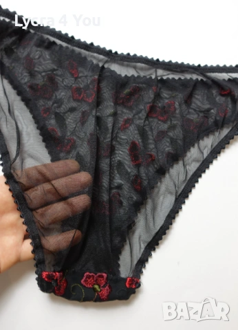 М черни тюлени бикини с червени бродирани цветя , снимка 6 - Бельо - 54140278