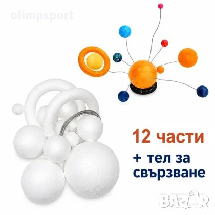 Комплект фигури от стиропор Слънчева система, 13 части /150401/ 