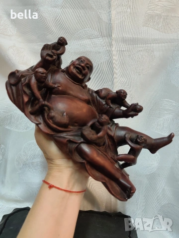 Антикварна авторска пластика от махагон „Буда на благоденствието“., снимка 13 - Антикварни и старинни предмети - 54344122