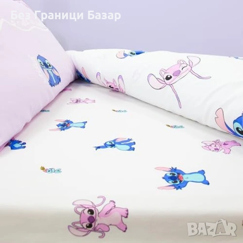 Нов Lilo Stitch Disney детски чаршаф с ластик 90x200 Stitch Angel анимационен герой дизайн, снимка 2 - Спално бельо и завивки - 54651525