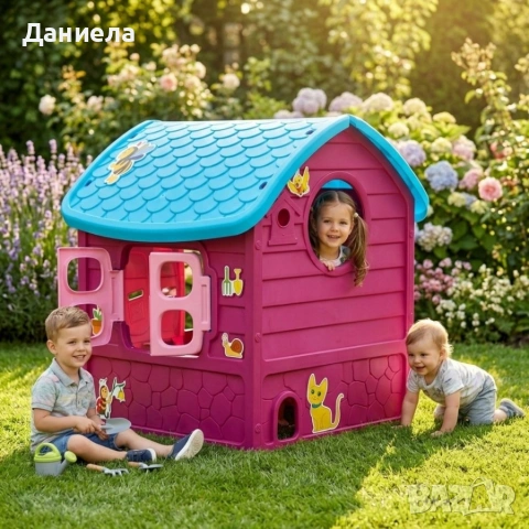 Голяма детска къщичка за игра - Подходяща за двор, тераса и детска стая, снимка 5 - Играчки за стая - 54540488