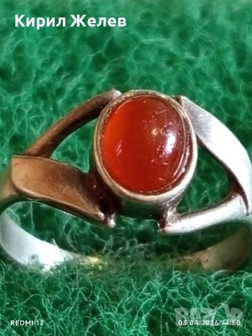 Винтидж сребърен пръстен с Червен КЕХЛИБАР Арт бижу 39868, снимка 2 - Пръстени - 54079182