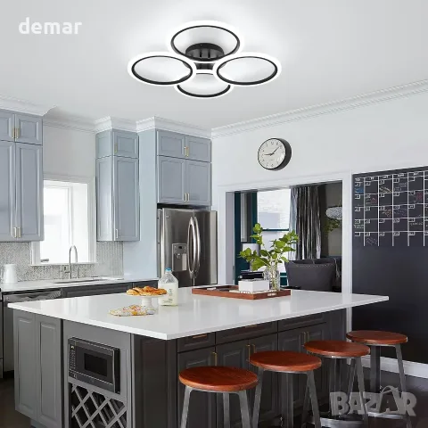 Смарт LED полилей/плафон с 4 пръстена и дистанционно за таван (димер, 3000–6000K), снимка 5 - Полилеи - 55537131
