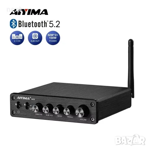 Усилвател  AIYIMA A03 Class D 2.1 Amplifier TPA3116D2 Bluetooth 5.0 2x50W, снимка 4 - Ресийвъри, усилватели, смесителни пултове - 53947634