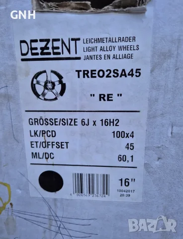 Джанти Dezent 16 цола , 4x100 , 6j ,et45  Renault  Toyota  Vw  Opel, снимка 6 - Гуми и джанти - 55494305