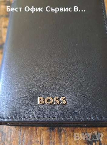 портфейл Hugo Boss БОС от естествена кожа, черен, тройно сгъваем, с капак и отделение за монети, снимка 2 - Портфейли, портмонета - 54808989