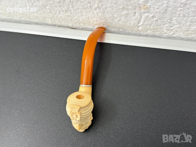 Ръчно резбована лула от морска пяна и кехлибар. №8056, снимка 5 - Антикварни и старинни предмети - 54037567