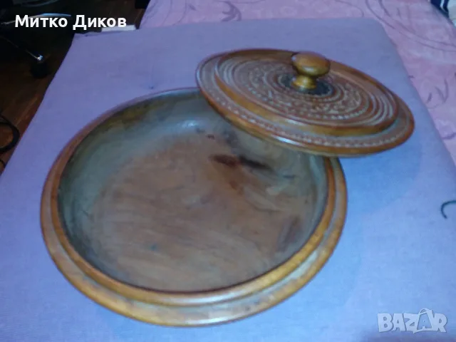 Купа от соца с капак от соца пирогрофирана Фи 202мм и Н-51мм, снимка 2 - Други ценни предмети - 55571506