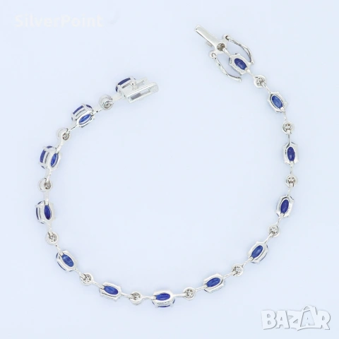 Сребърна тенис гривна с натурални Сапфири Royal Blue от Шри Ланка със сертификат , снимка 4 - Гривни - 54637350