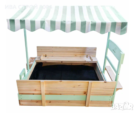 Детски дървен пясъчник 120 см | Въртящ се навес 360° и пейки | PraktiHome, снимка 5 - Игри и пъзели - 54237500