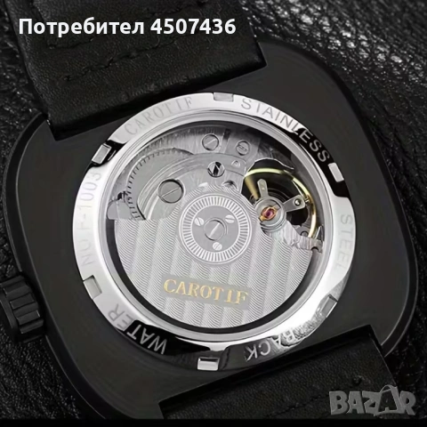 CAROTIF Автоматичен Механичен часовник,квадратен циферблат,кожена каишка,дата, снимка 6 - Мъжки - 54233588